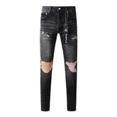 Black Distressed Jeans 9079 Long Pants with Stylish Rips and Tears