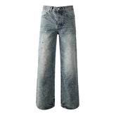 Mens Vintage Washed Wide Leg Jeans with Crystal Firework Pattern and Allover Rhinestone Accents 9133