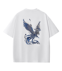 Azure Phoenix Embroidery T Shirt Cotton