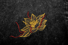 Washed Embroidered Lotus - Oriental Style T-Shirt