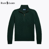 Ralph Lauren Zopfmuster-Kaschmirpullover mit Viertelreißverschluss