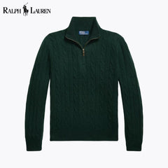Ralph Lauren Zopfmuster-Kaschmirpullover mit Viertelreißverschluss