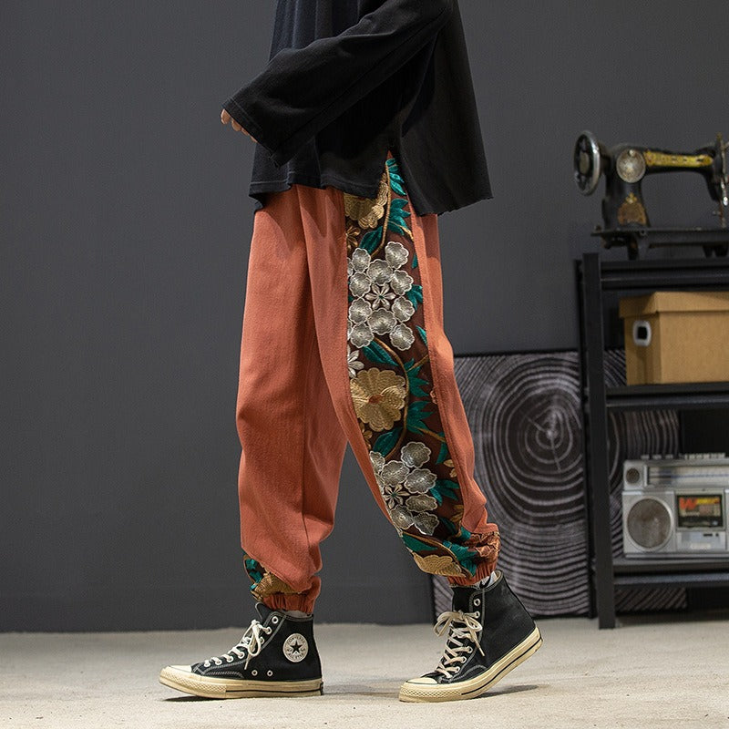 Embroidery Cotton Pants - Streetwear Style