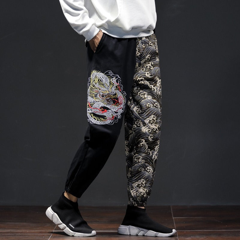 Embroidery Jogger Pants Dragon Patterns