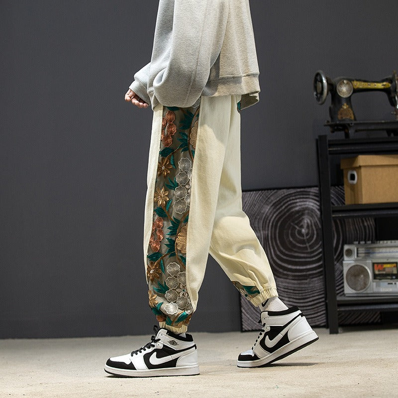 Embroidery Cotton Pants - Streetwear Style