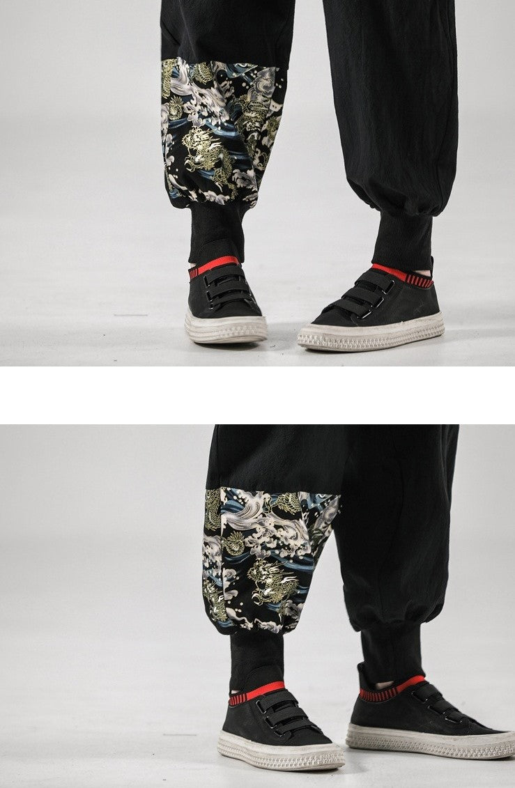 Japanese Harem Pants Sea Dragon Patterns