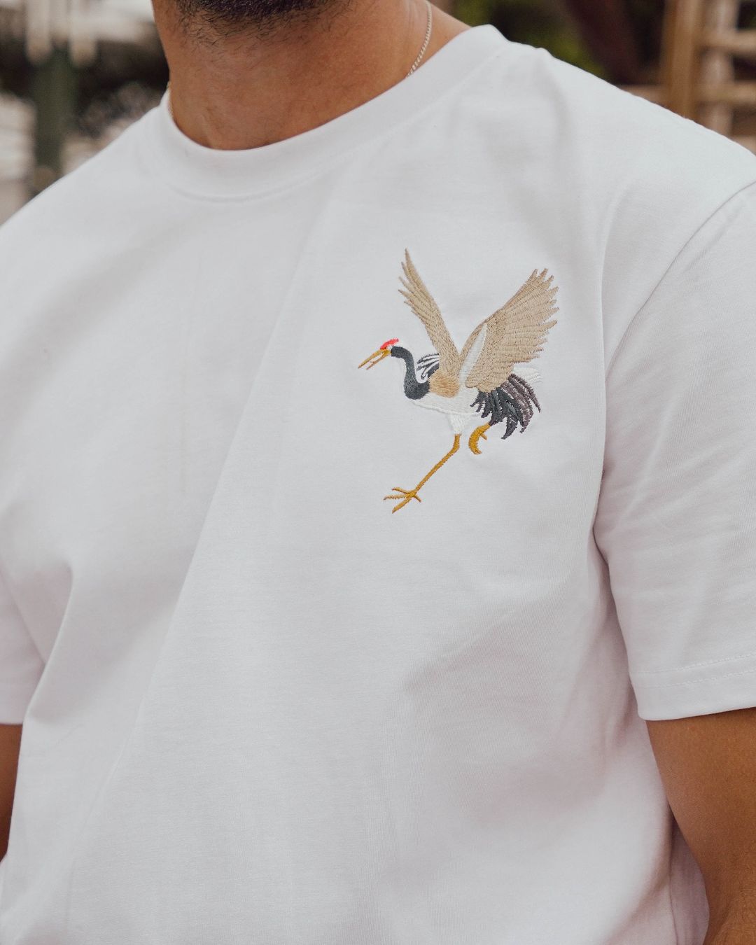 Embroidered Crane T-shirt, Japan Street Style (Unisex)