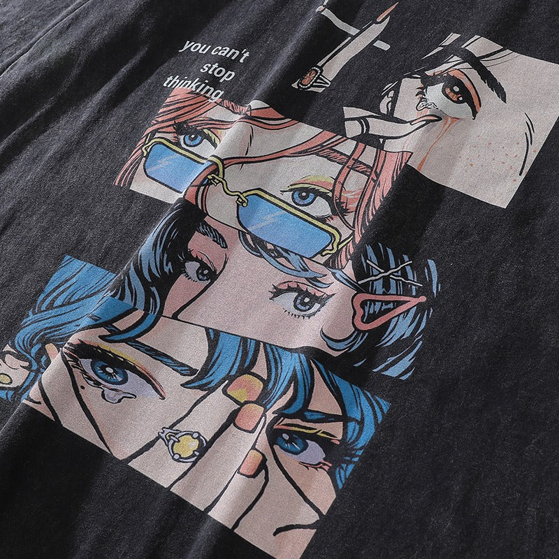 Washed Anime T-shirt Retro - Oversized