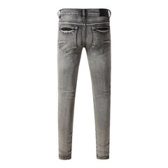 Men Classic Streetwear Jeans Distressed Black Grey Ripped Skinny 9068