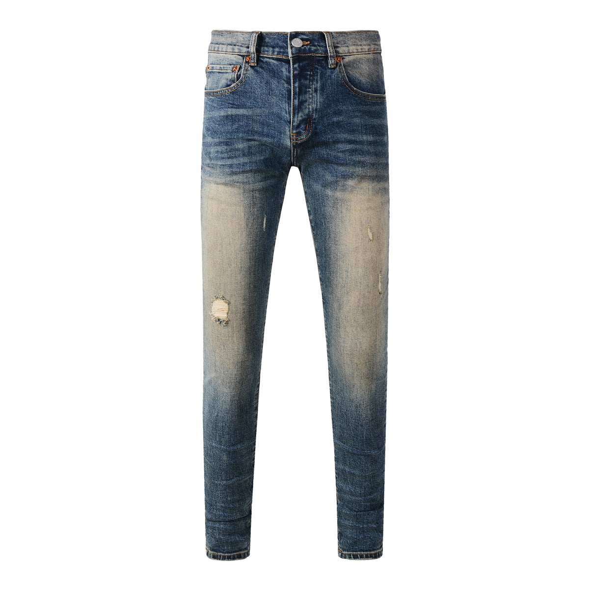 Men Classic Streetwear Jeans Light Washed Distressed Skinny Fit 9097