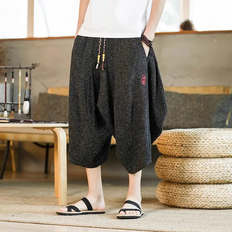 Vintage Style Embroidery Wide Leg Cropped Pants