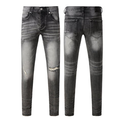 Men Classic Streetwear Jeans Distressed Grey Ripped Skinny Fit 9103