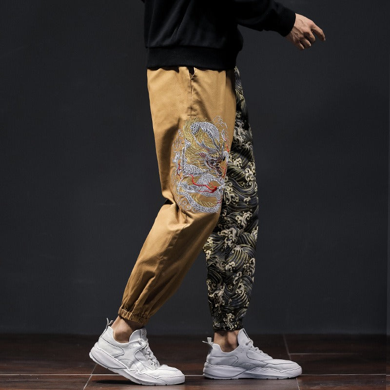 Embroidery Jogger Pants Dragon Patterns