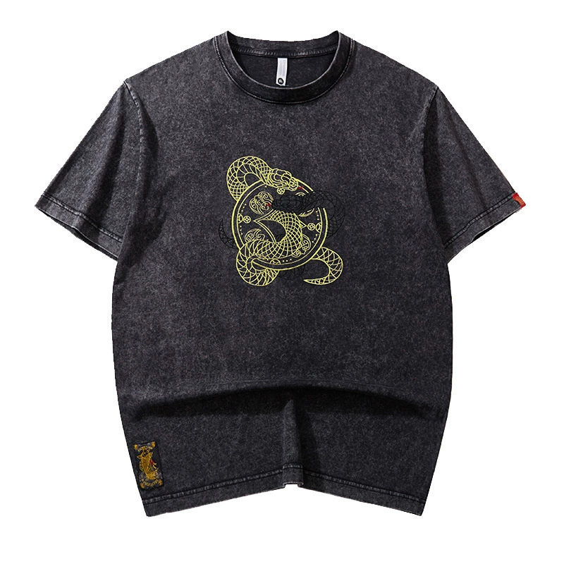 Eastern Snake King Embroidered - Oriental Style Unisex T-Shirt