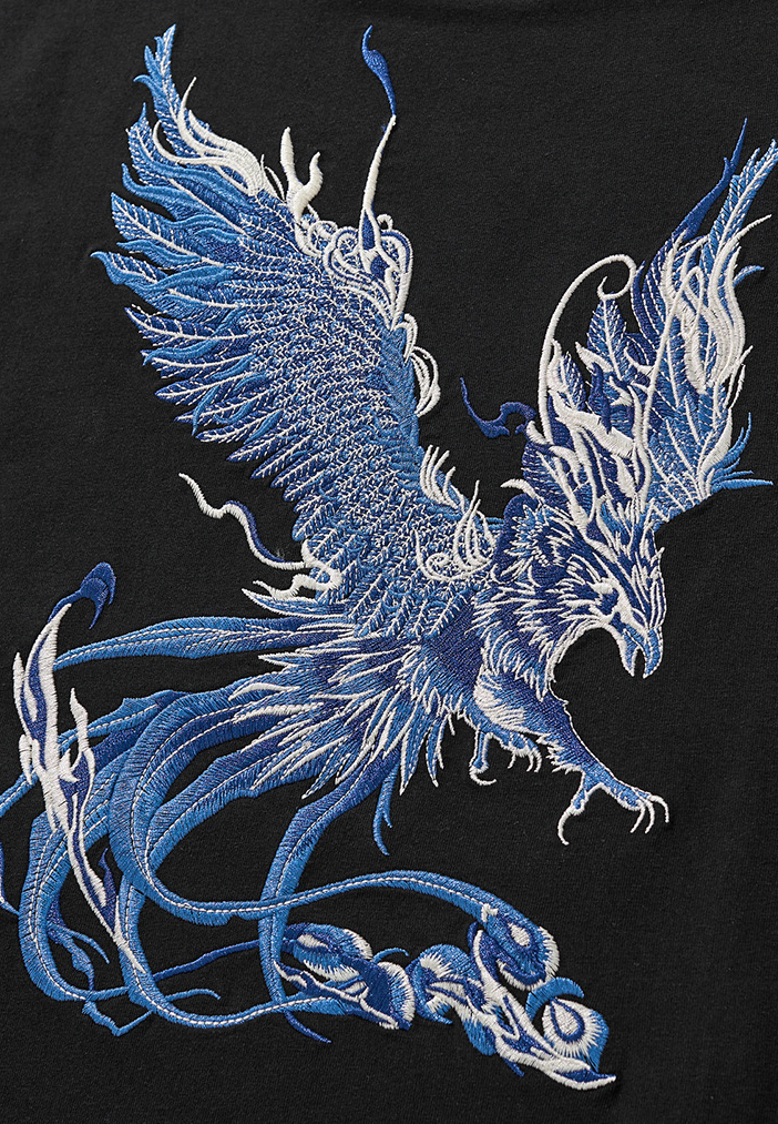 Azure Phoenix Embroidery T Shirt Cotton