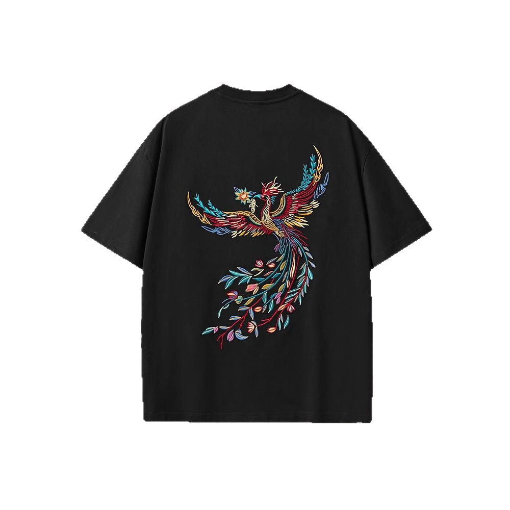 Efflorescent Phoenix Embroidery T Shirt Cotton