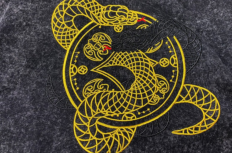 Eastern Snake King Embroidered - Oriental Style Unisex T-Shirt