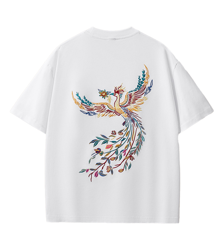 Efflorescent Phoenix Embroidery T Shirt Cotton