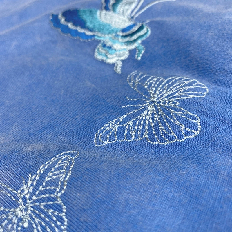 Washed Embroidered Butterfly - Oriental Style Unisex T-Shirt