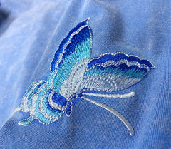 Washed Embroidered Butterfly - Oriental Style Unisex T-Shirt
