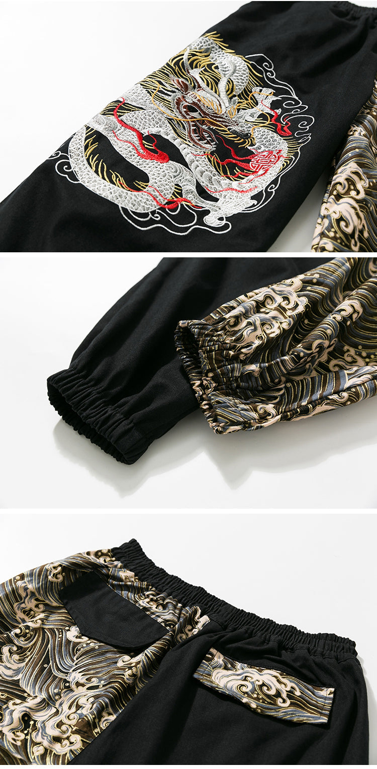 Embroidery Jogger Pants Dragon Patterns