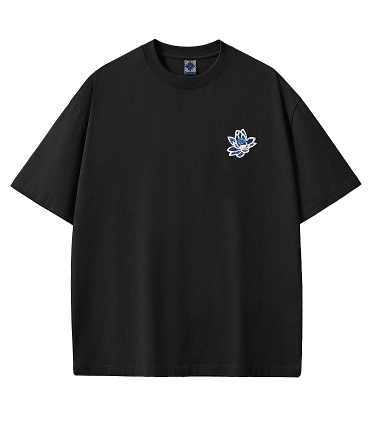 Azure Phoenix Embroidery T Shirt Cotton