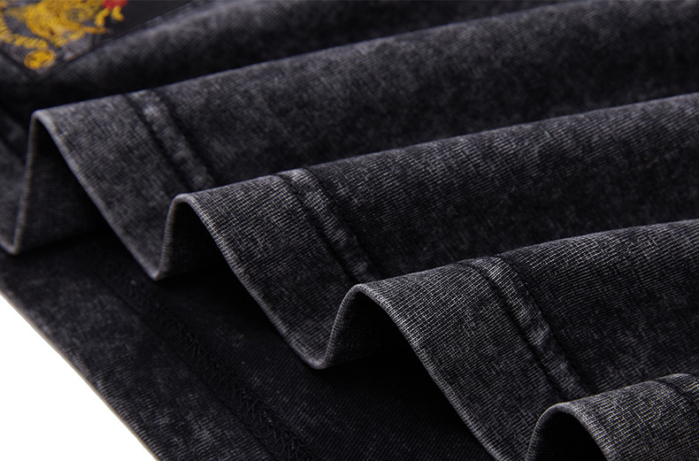 Washed Embroidered Lotus - Oriental Style T-Shirt
