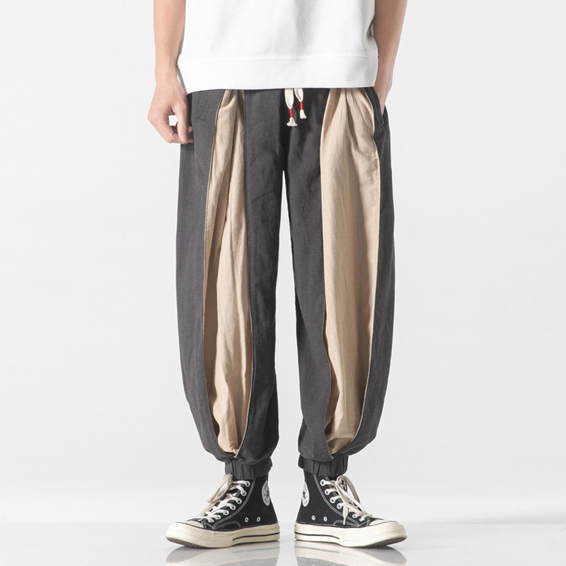 Spliced Harem Style Layered Pants Linen/Cotton