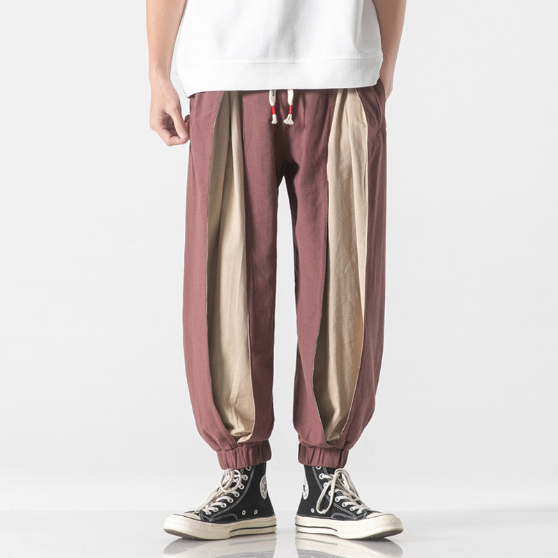 Spliced Harem Style Layered Pants Linen/Cotton