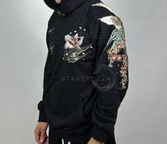 Nine Tailed Fox Kitsune Embroidered Hoodie, Yokosuka Pullover
